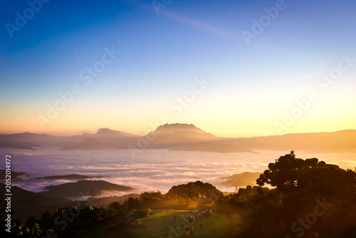 Majestic Doi Luang Chiang Dao Mountain with Sea of Mist. Huai Nam Dang National Park, Chiang Mai, Thailand.