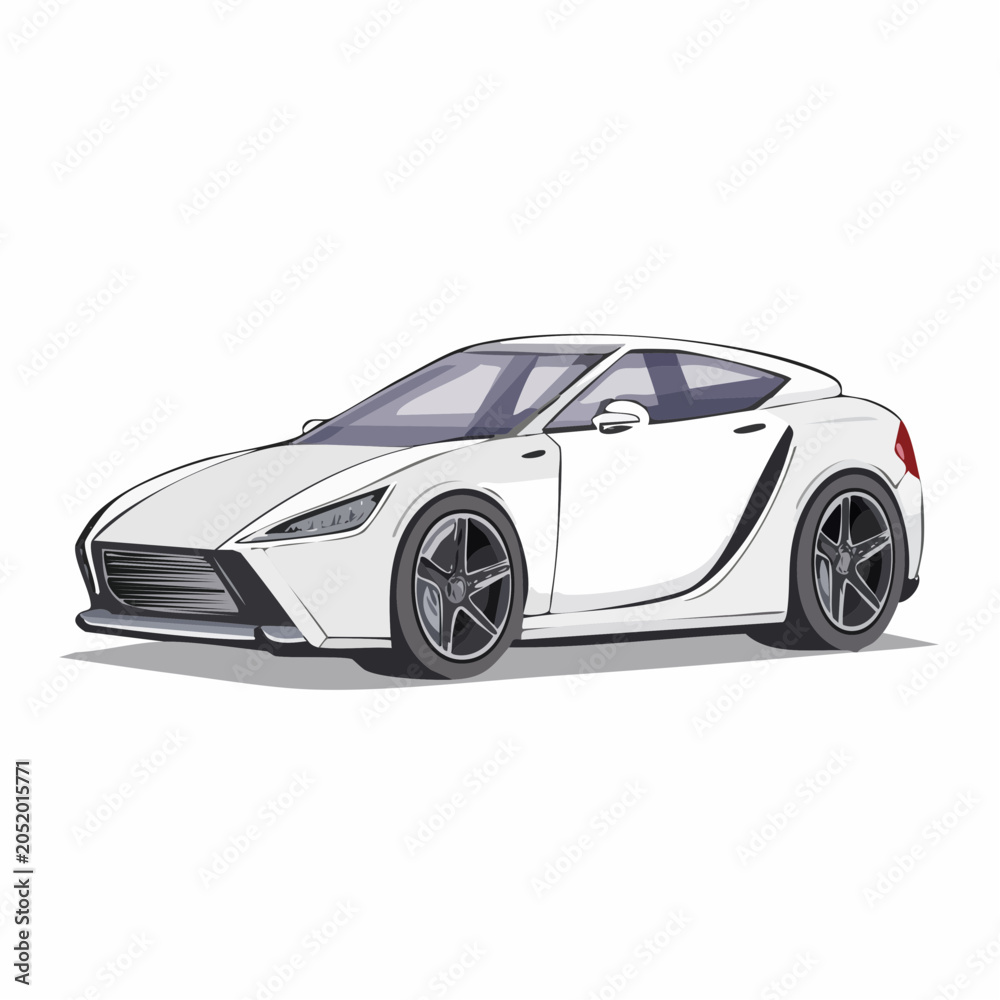 Fototapeta premium Modern White Sports Car Illustration - Sleek Design and Performance Vehicle