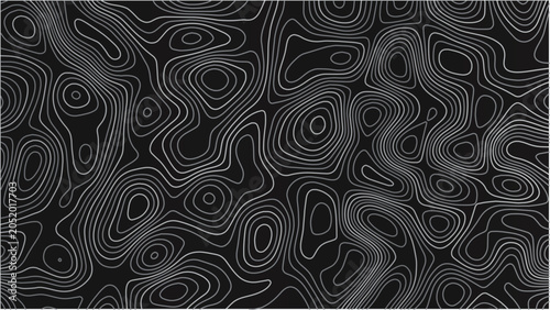 Dark Seamless Topographic Map Pattern Background with White Contour Lines