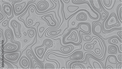Gray Seamless Topographic Map Pattern Background with Contour Lines