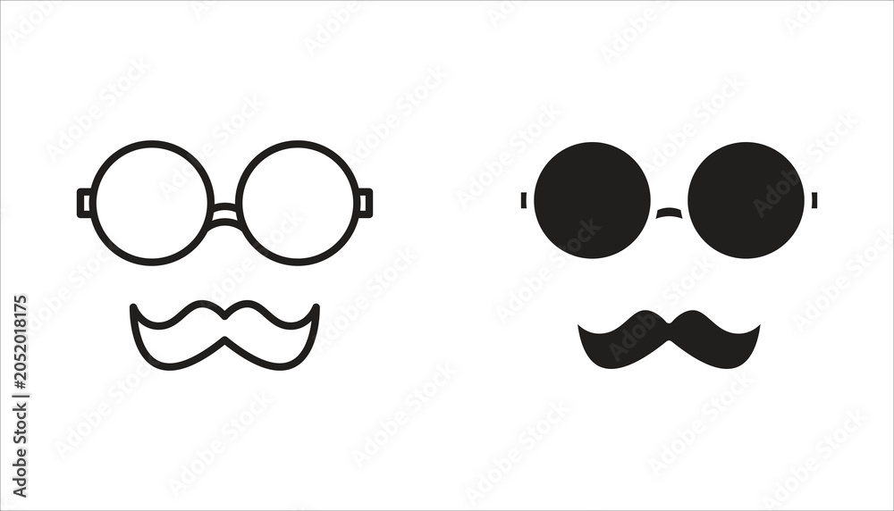 Naklejka premium Father's Day icon set. Mustache, hat, glasses. White background.