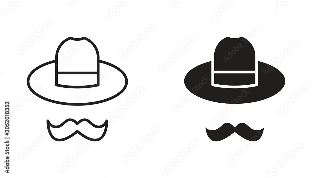 Obraz premium Father's Day icon set. Mustache, hat, glasses. White background.