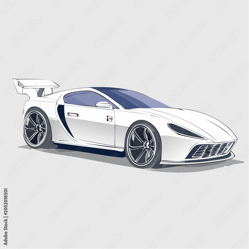 Obraz premium Sleek White High-Performance Sports Car Illustration Modern Automotive Design and Speed Concept