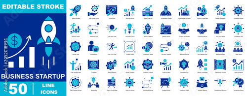 Business Startup Dual Tone icon set. Editable stroke. Vector illustration.
