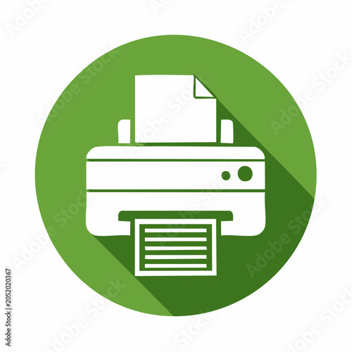 Flat design icon of a printer with paper