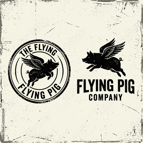 Distressed vintage logo of The Flying Pig company.