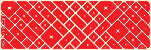 Geometric background with Vibrant red geometric  pattern rounded squares. Abstract shapes of smooth rectangles stained glass style mosaic pattern for trendy landing page with black border lines