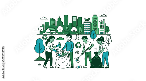 Konstfotografi Community members cleaning up the urban park area