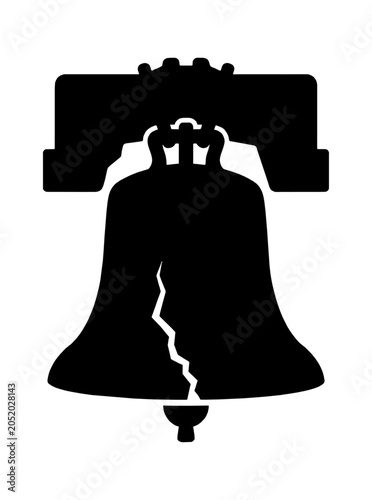 Black silhouette of the iconic cracked liberty bell used as a historical symbol of american independence and freedom isolated on transparent background, Vector