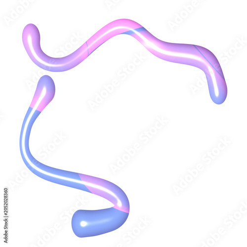 Glossy Pastel 3D Wavy Tube Shapes Collection Isolated on Transparent Background