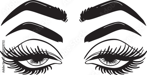 Elegant black eyebrow brush strokes on white background minimalist beauty illustration
