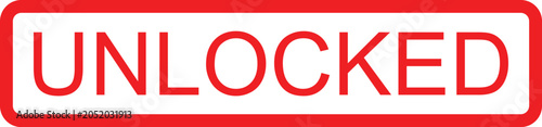 Red unlocked sign with white background and border