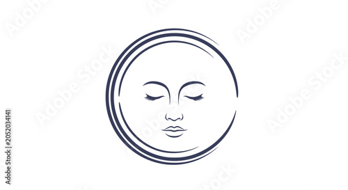 Konstfotografi Stylized face with closed eyes inside a swirling circle, serene and peaceful abs