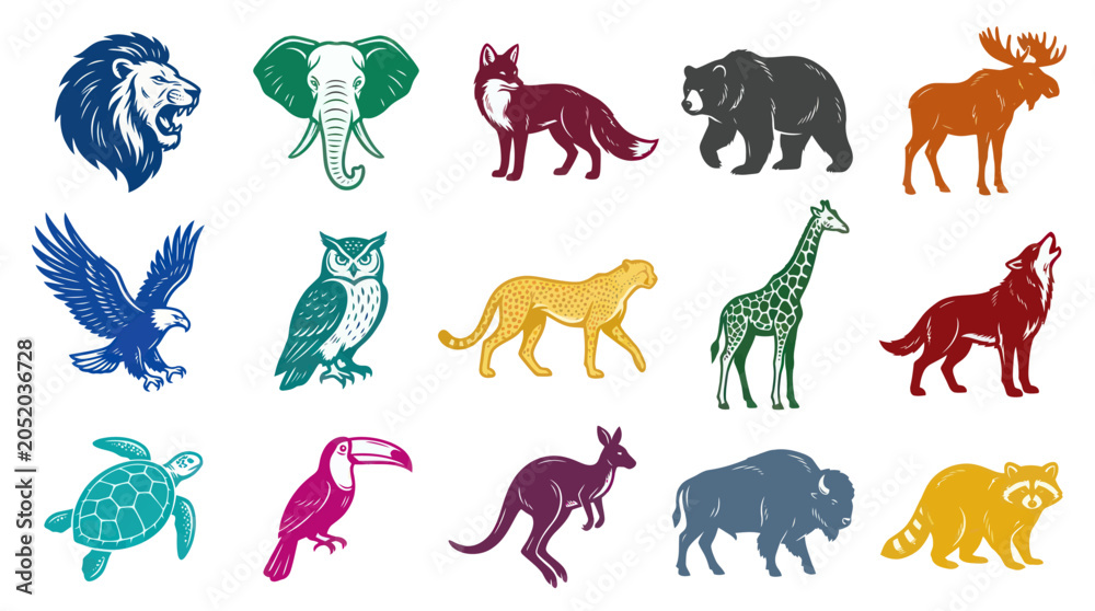 Fototapeta premium Set of Stylized Animal Icons, Vector Collection, Flat Design Art