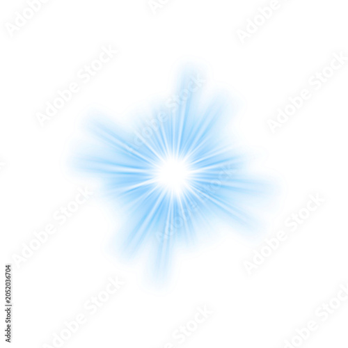 Blue White Glowing Star Burst Light Flare on Transparent Background