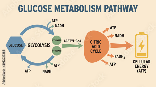 Bild auf Leinwand Glucose Metabolism Glycolysis Cellular Energy Pathway Diagram