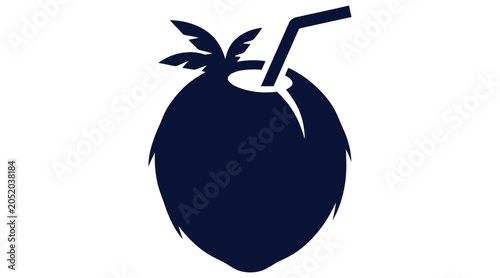 Coconut drink with straw icon for tropical beverage design