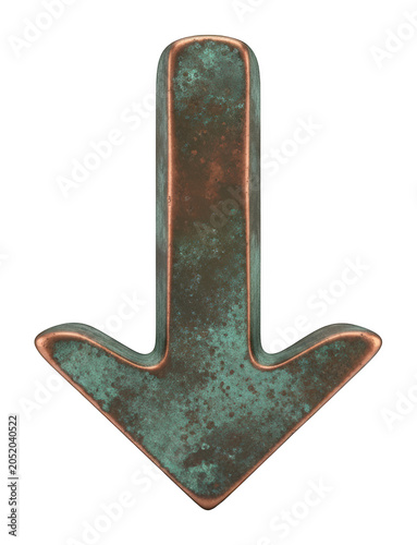 Fotografija Rustic oxidized copper arrow pointing downwards with a verdigris green patina is