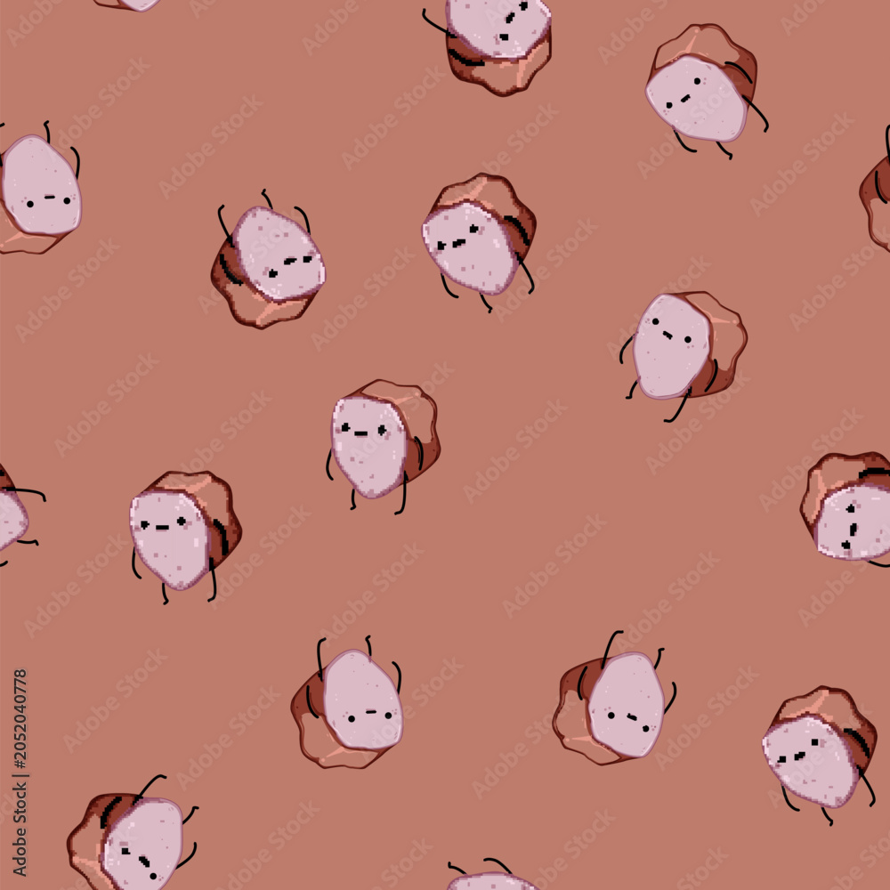 Obraz premium seamless pattern comic meat character cartoon. meal eat, steak poster, restaurant menu comic meat character sign vector