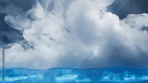Minimalist white cold vapor mist drifting over ice blue fluid loop / 画面全体を包み込む冷気オーラとアイスブルーのミニマル抽象ループ1