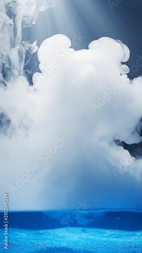 Minimalist white cold vapor mist drifting over ice blue fluid loop / 画面全体を包み込む冷気オーラとアイスブルーのミニマル抽象ループ3