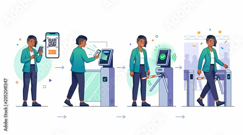 Step by Step Mobile QR Code Access Control Process at an Automated Entry Turnstile Gate for Secure Facility Check-in and Seamless Visitor Verification