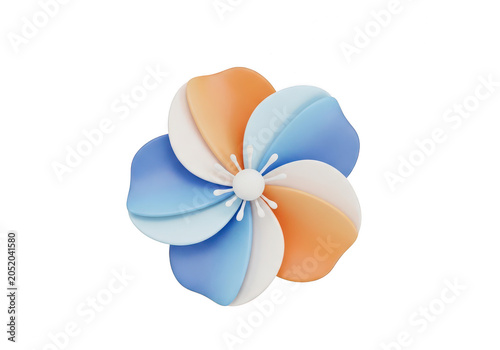 Colorful flower with six petals in blue and orange