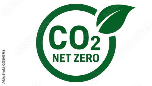 Fotografie Green CO2 Net Zero circular logo with leaf, isolated on transparent background