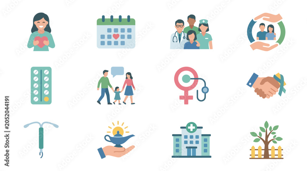 Fototapeta premium Health and Family Care Icons for Wellness Themes