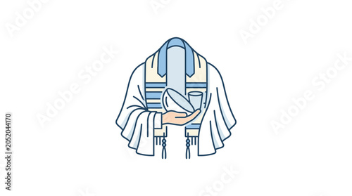 Foto Headless figure in prayer shawl holding ritual items