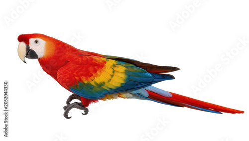 Canvas Print Vibrant scarlet macaw parrot with colorful plumage, isolated on transparent back