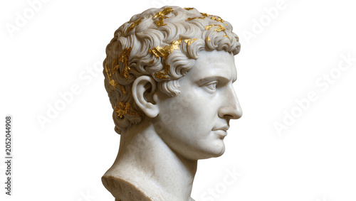Schilderij op canvas Marble bust of a Roman emperor with gold laurel wreath, isolated on transparent