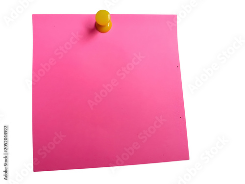Canvas-taulu Pink sticky note with yellow pushpin isolated on transparent background