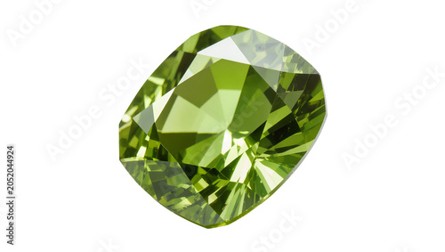 Εκτύπωση καμβά Cushion cut peridot gemstone faceted vibrant green, isolated on transparent back