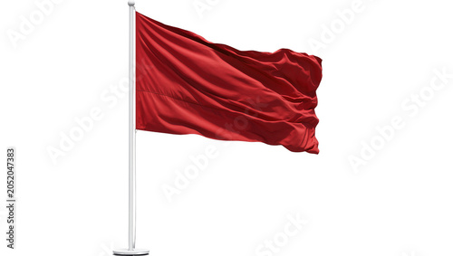 Photography Waving red flag on a white flagpole, isolated on transparent background