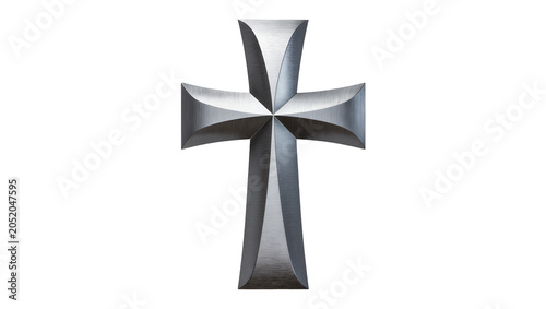 Obraz na płótnie Polished metallic Templar cross with sharp edges, isolated on transparent backgr