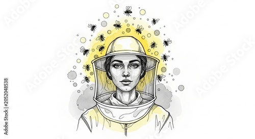Person in protective suit surrounded by bees and pollen