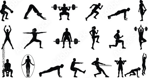 Canvastavla Fitness Exercise Silhouette Bundle Featuring Strength Training Yoga Cardio Worko