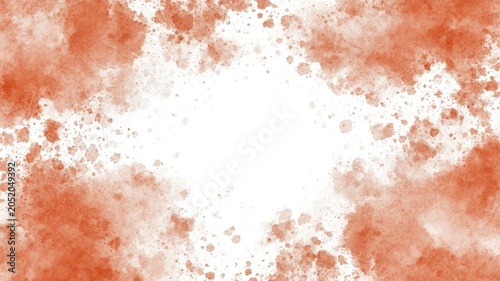 Abstract orange watercolor paint splatter frame with white center space design background.