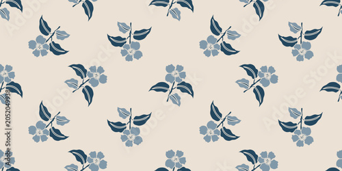 Schilderij op canvas Vintage floral seamless pattern blossom branch and leaf decorative textile print
