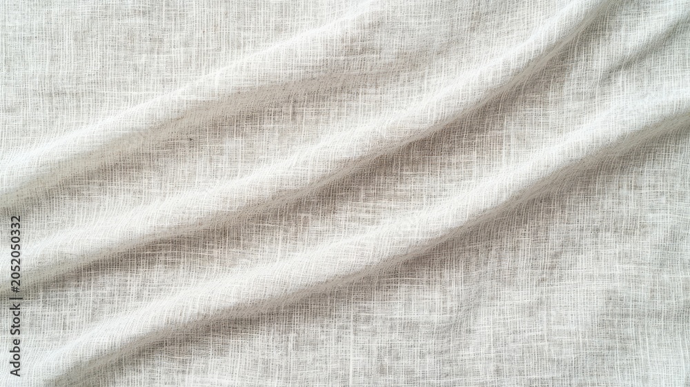 Obraz premium Natural white linen fabric background with elegant soft draped folds for minimalist interior design texture projects.