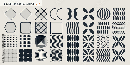 Photos Collection Of Distorted Geometric Shapes Black And White Vector Illustration On