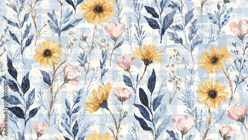 Luxury seamless floral pattern with soft cream flowers vector background
