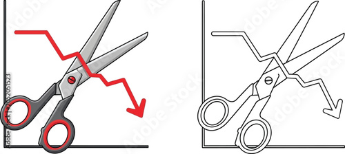 Title: Cost Cutting/Taxation Reduction Icon

Description: Scissors cutting a downward trending graph, representing cost-cutting or economic policy changes.
