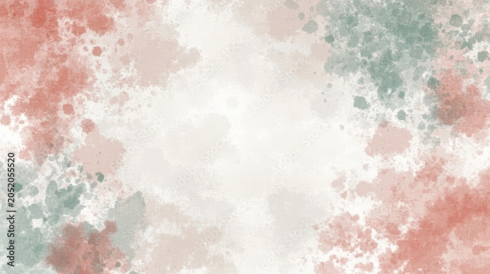 Obraz premium Abstract watercolor background with soft peach and muted green splatter texture design.