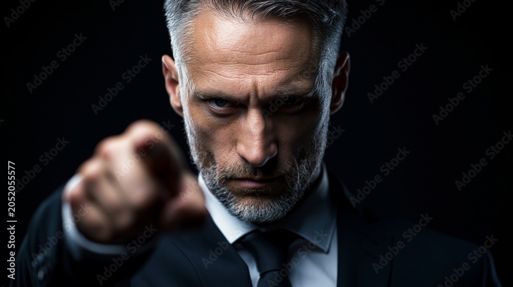Fototapeta premium Serious mature man pointing his finger at camera