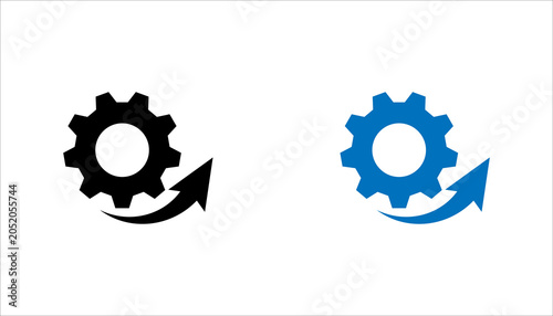 Simple outline icon of gear and upward arrow representing automation, workflow improvement, optimization, system update, efficiency, and business process management.