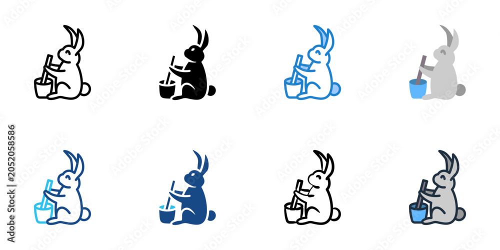 Fototapeta premium Jade rabbit icons set multiple style collection. Editable stroke 