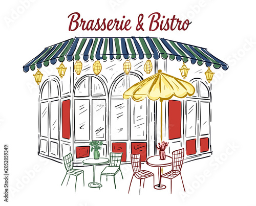Canvastavla Brasserie Bistro, French cafe illustration, outdoor restaurant sketch, Paris str