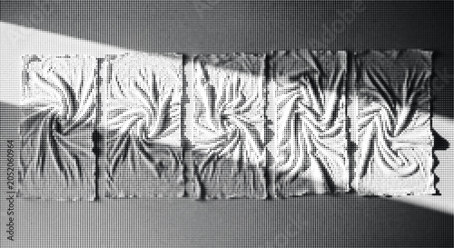 Картината върху платно Halftone abstract vortex pattern with swirling dark and light lines, dynamic energy flow, artistic representation of motion